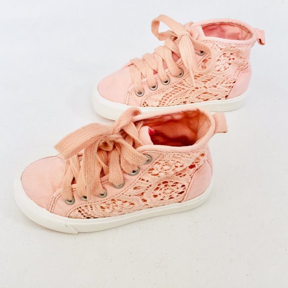 Zara Other - Zara Light Coral Lace Hightop Sneakers